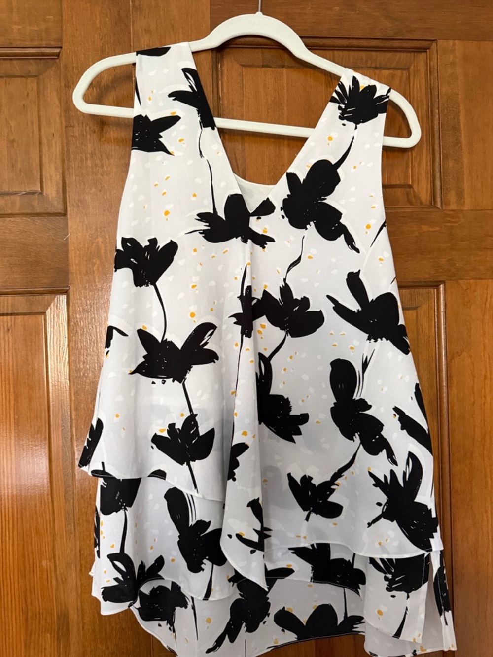 White Floral Tiered Sleeveless Blouse